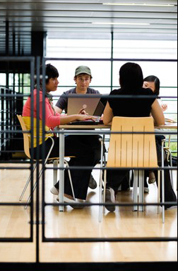 students around table