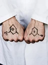 STDK. Hands with chemistry writing